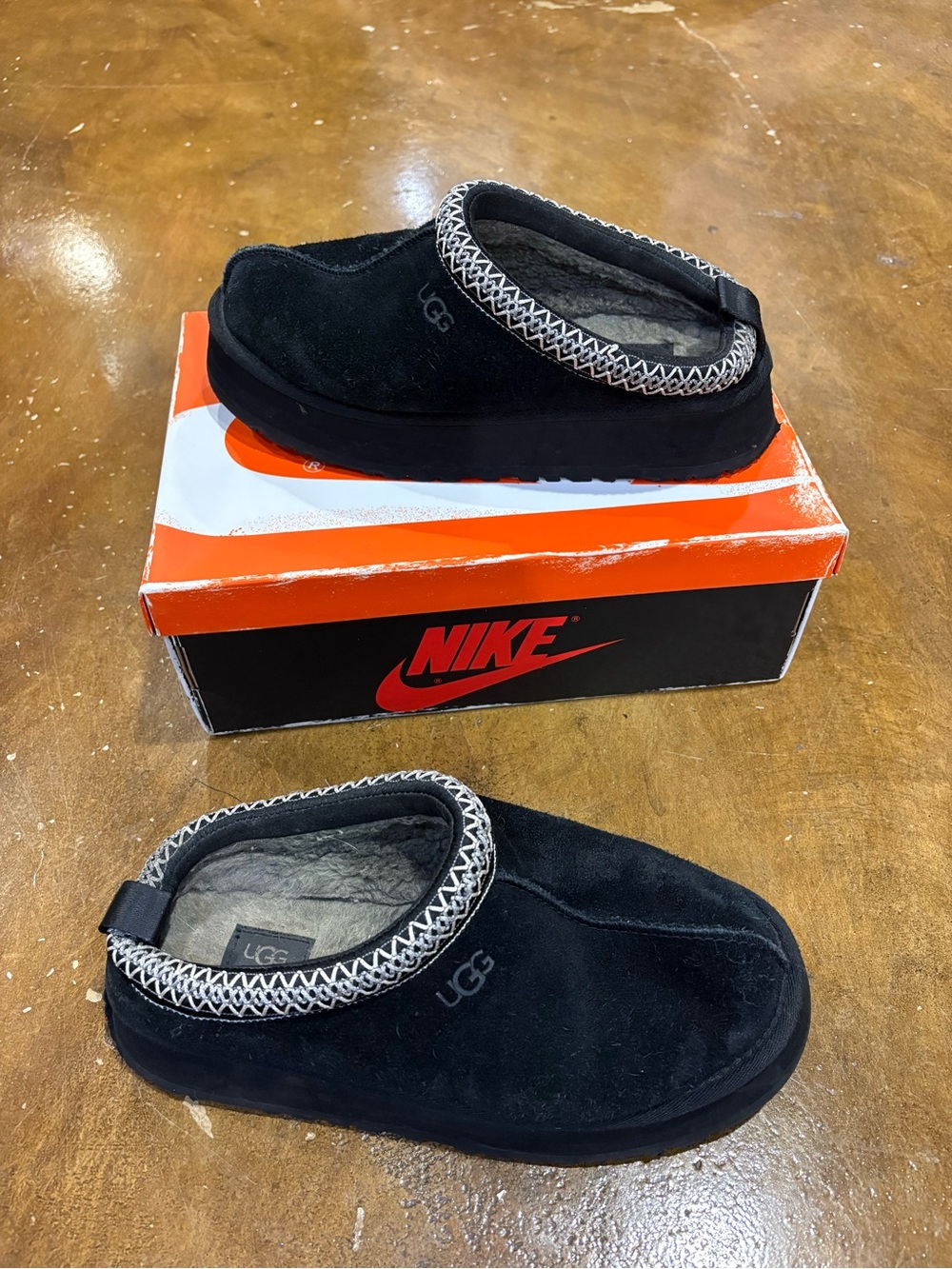 UGG Black Suede Slip-On Cozy Clog Slippers with Contrasting Trim